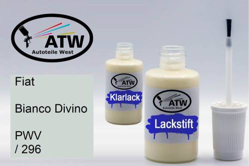 Fiat, Bianco Divino, PWV / 296: 20ml Lackstift + 20ml Klarlack - Set, von ATW Autoteile West.